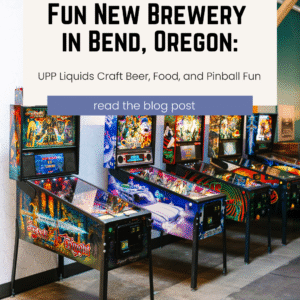 Fun Brewery Bend Oregon with colorful pinball machines lit up and ready to play at UPP Liquids